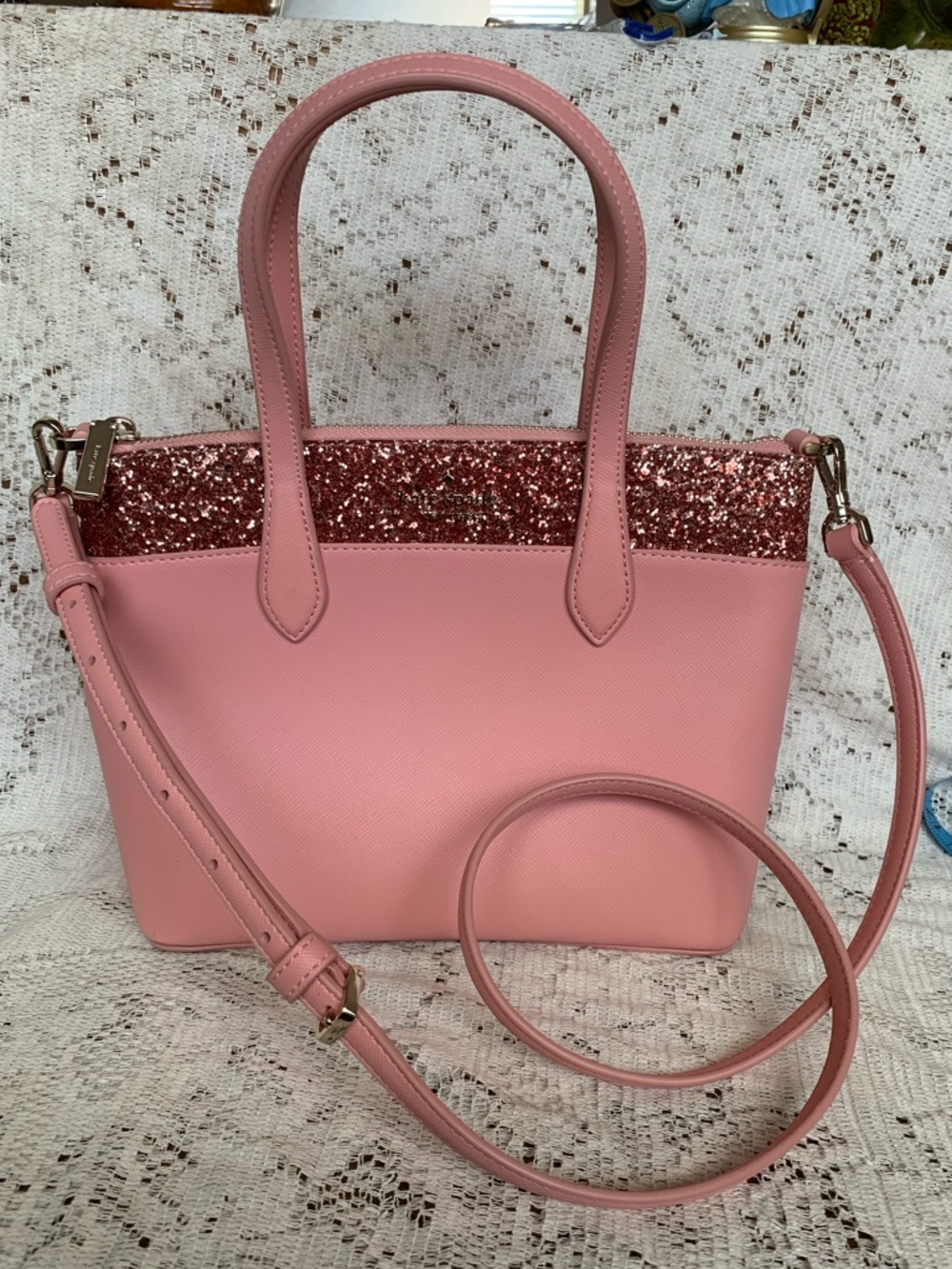 Kate Spade Flash Glitter Pink Satchel Crossbody Bag - Picture 3 of 16